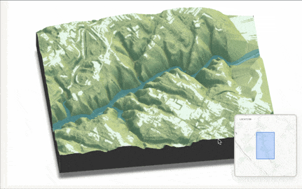 3D terrain visualization of mountain landscape rendered with rayshader