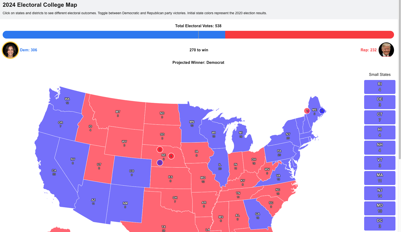 Map the Vote 2024 Electoral College Interactive Map